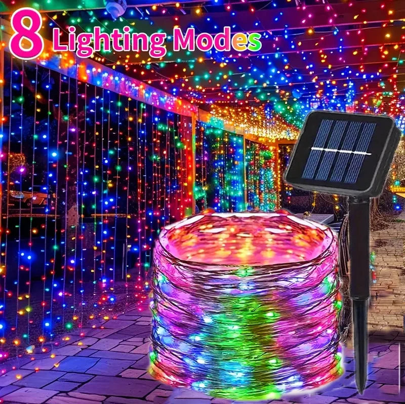 Outdoor Solar Power String Lights LED Solar Fairy Lights Waterproof with 8 Modes for Gardens Trees Parties Wedding Christmas
